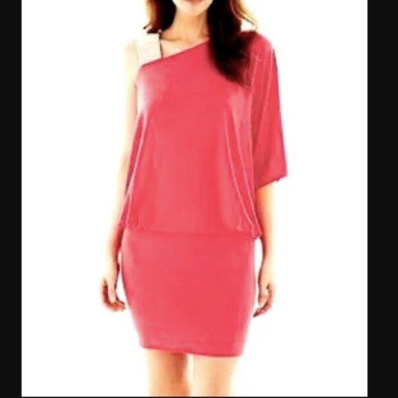 Jackie Jon Fuchsia Pink Blouse Cocktail Dress Sequin Sholder - Picture 1 of 9